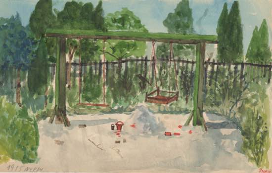 SV, 'Szemesi hintánk' [The Swings of Balatonszemes], 1915 (watercolour)