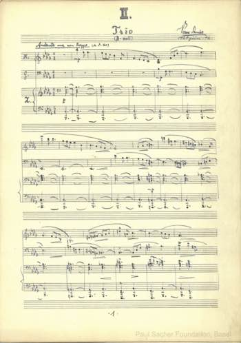 SV, Autograph of the Piano Trio in B flat minor (1924), title page
